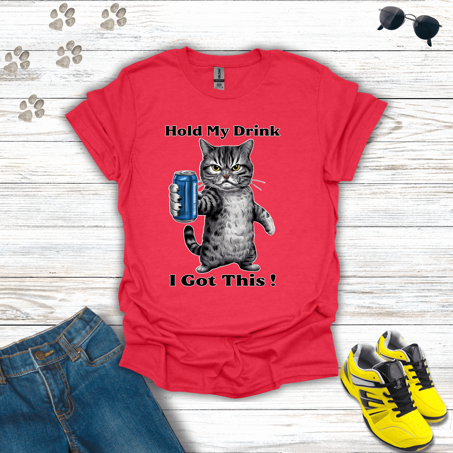 Cat - Hold My Drink I Got This T-Shirt Heather Red / S unisex graphic t-shirt
