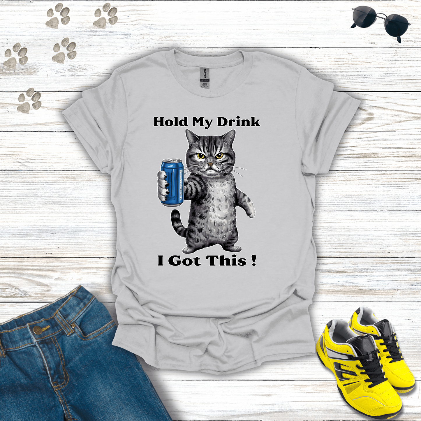 Cat - Hold My Drink I Got This T-Shirt Ice Grey / S unisex graphic t-shirt