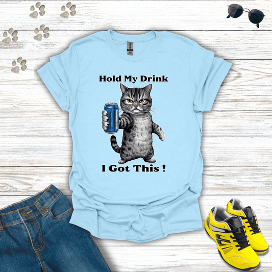 Cat - Hold My Drink I Got This T-Shirt Light Blue / S unisex graphic t-shirt