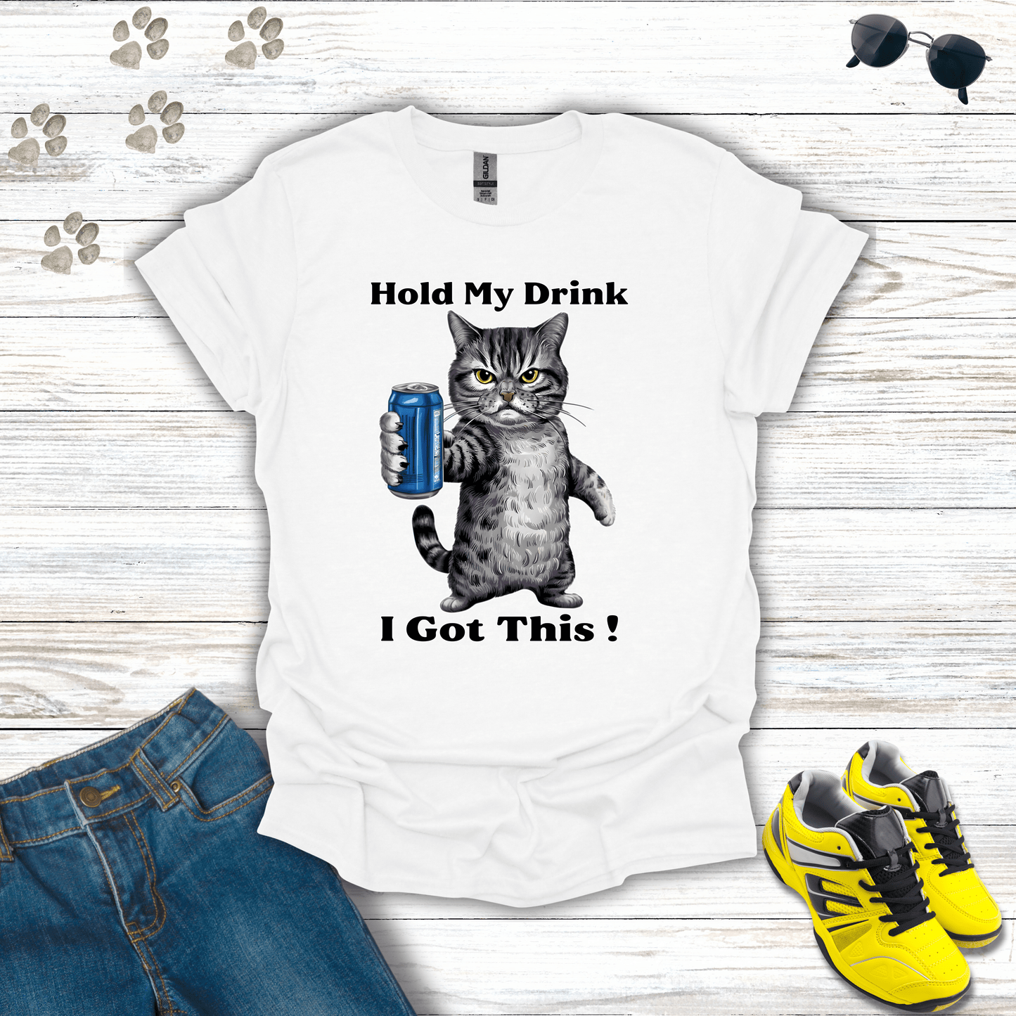 Cat - Hold My Drink I Got This T-Shirt White / S unisex graphic t-shirt