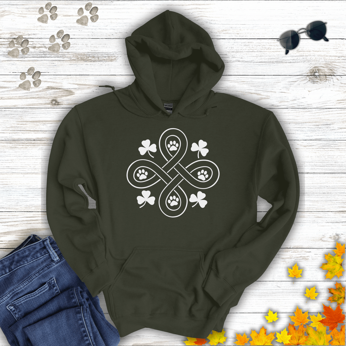 Celtic Paws Hoodie Military Green / S unisex graphic t-shirt