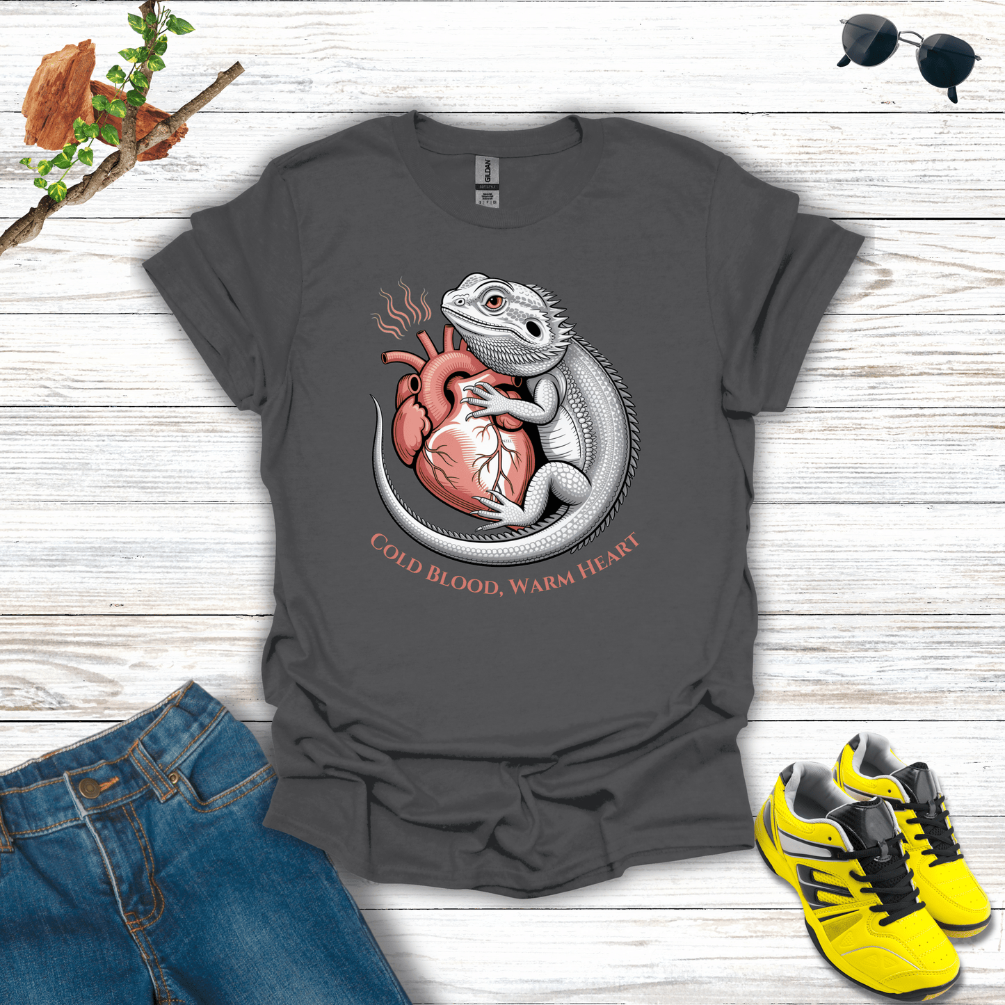 Cold Blood, Warm Heart Bearded Dragon T-Shirt Charcoal / S unisex graphic t-shirt