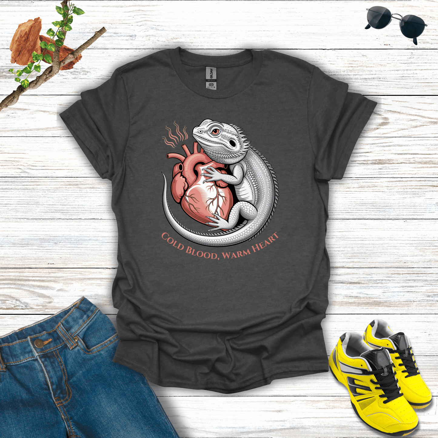 Cold Blood, Warm Heart Bearded Dragon T-Shirt Dark Heather / S unisex graphic t-shirt