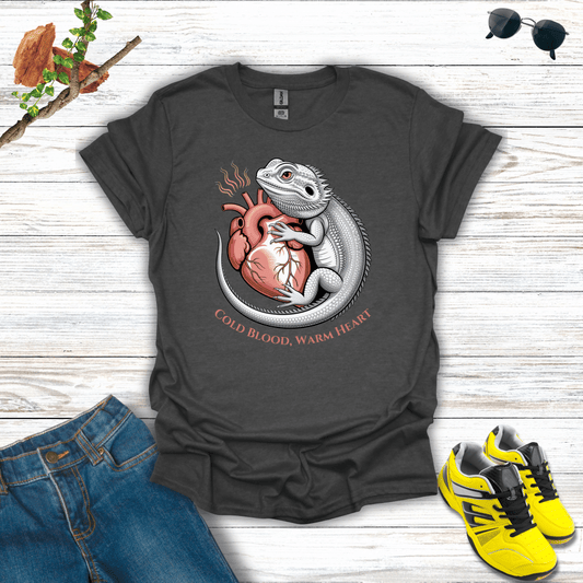 Cold Blood, Warm Heart Bearded Dragon T-Shirt Dark Heather / S unisex graphic t-shirt