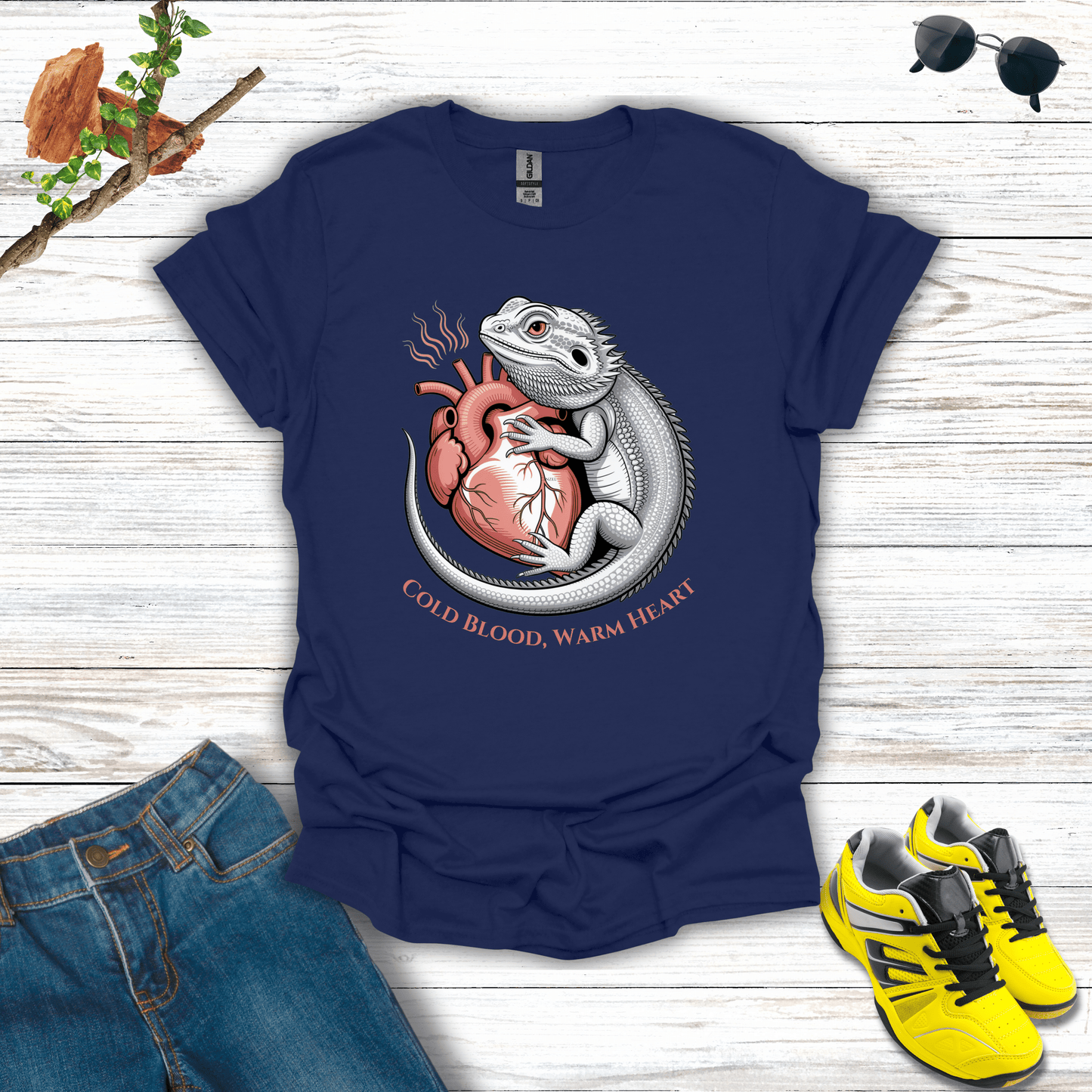 Cold Blood, Warm Heart Bearded Dragon T-Shirt Navy / S unisex graphic t-shirt