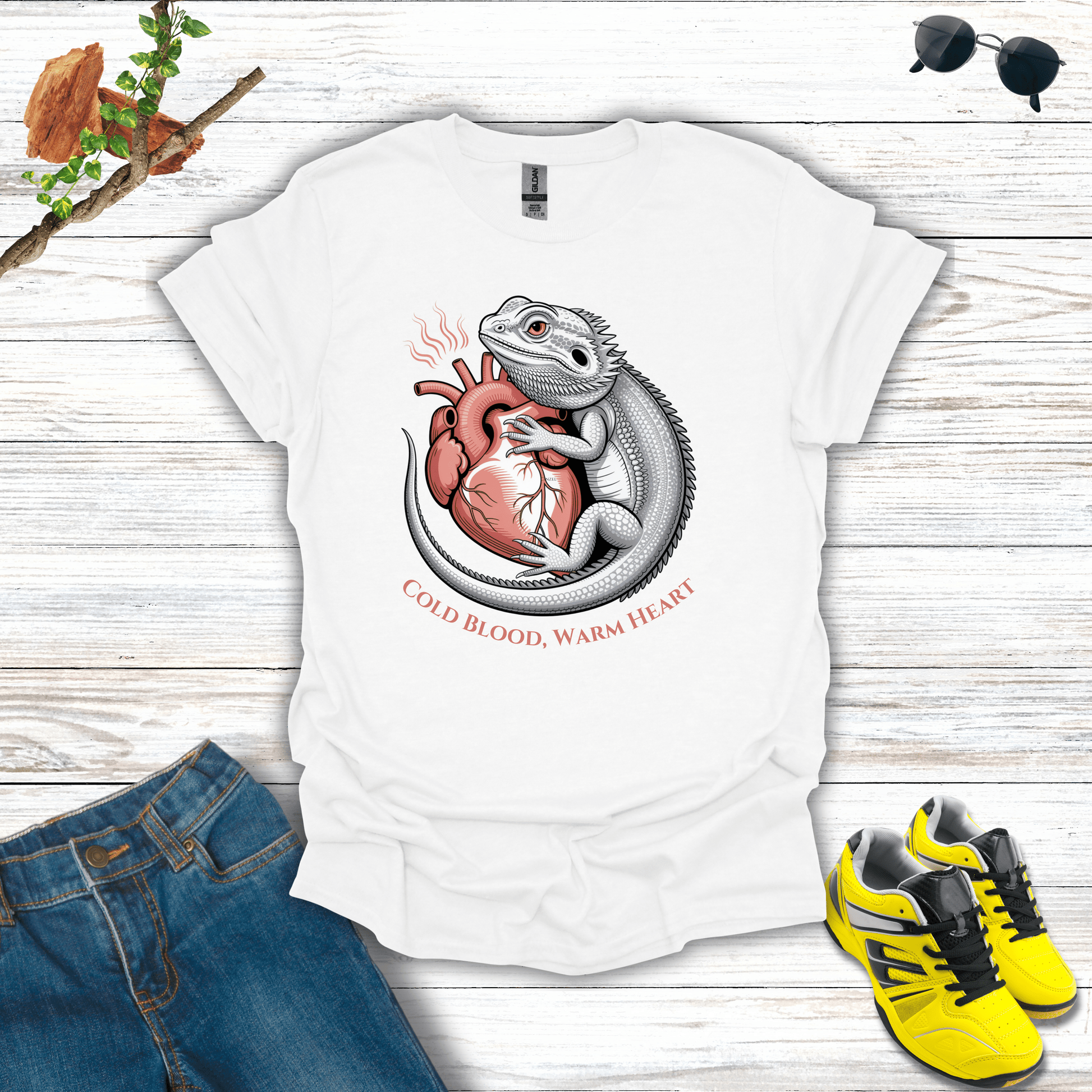Cold Blood, Warm Heart Bearded Dragon T-Shirt White / S unisex graphic t-shirt