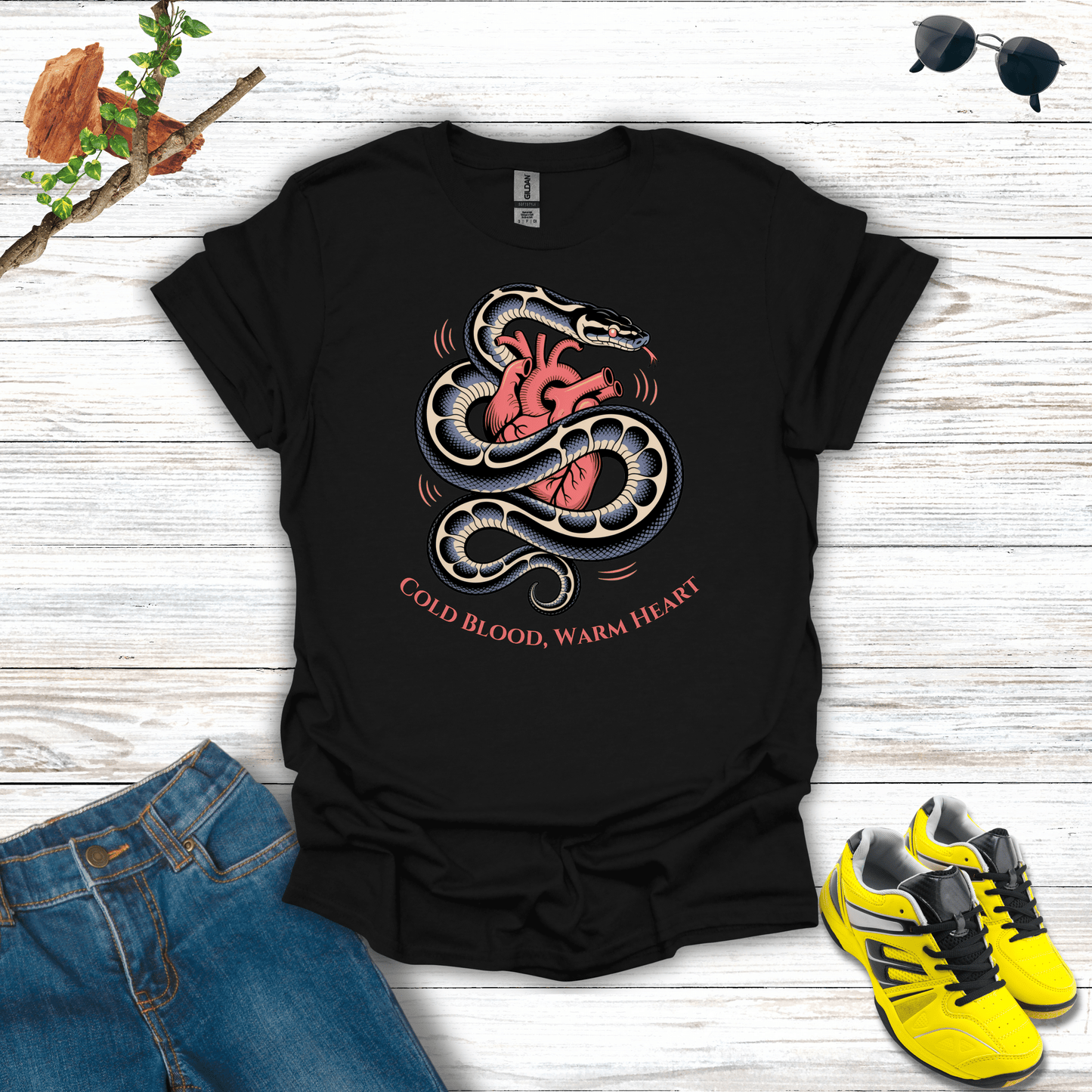 Cold Blood, Warm Heart Snake T-Shirt Black / S unisex graphic t-shirt