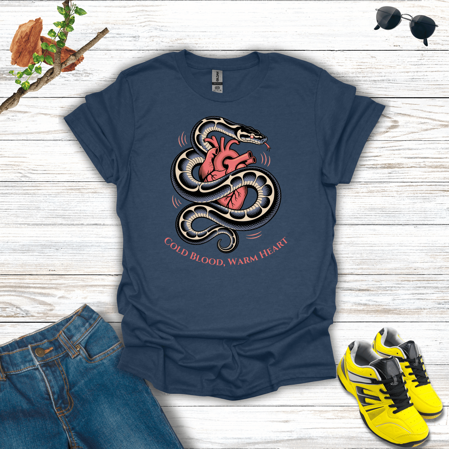 Cold Blood, Warm Heart Snake T-Shirt Heather Navy / S unisex graphic t-shirt