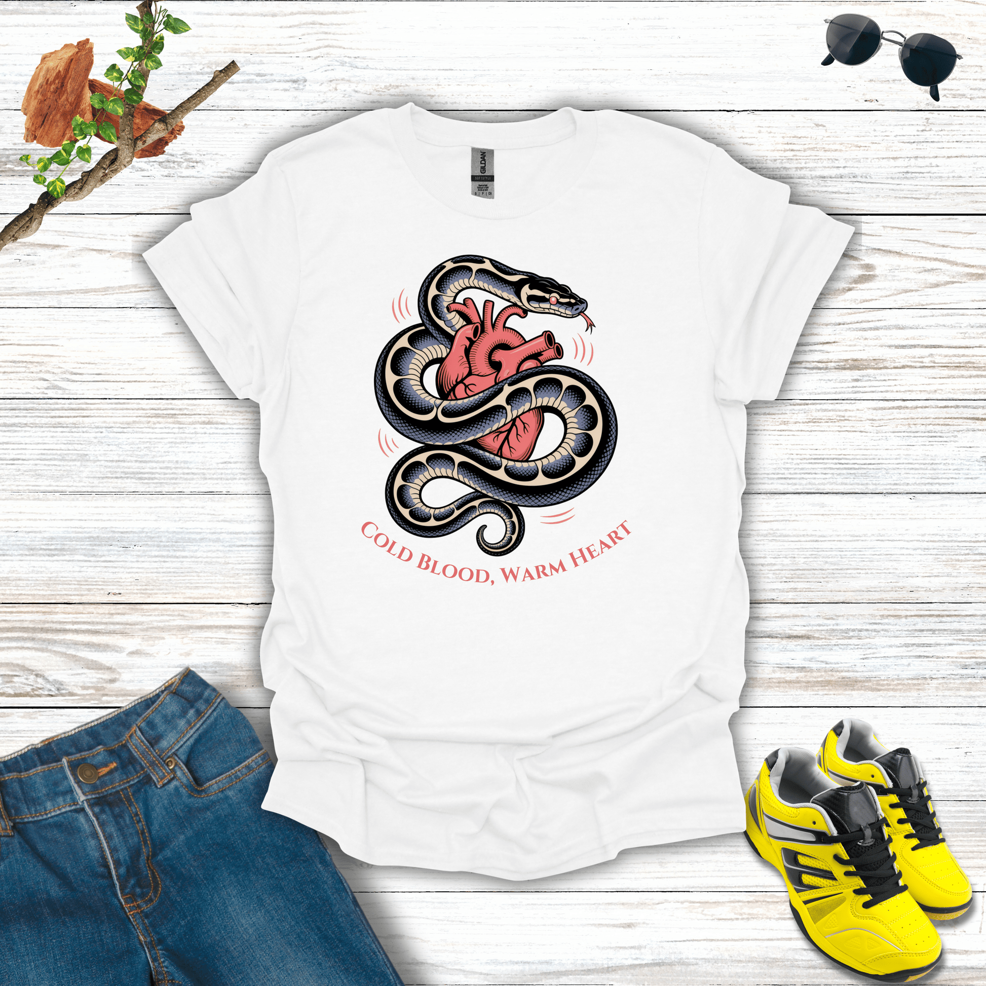 Cold Blood, Warm Heart Snake T-Shirt White / S unisex graphic t-shirt