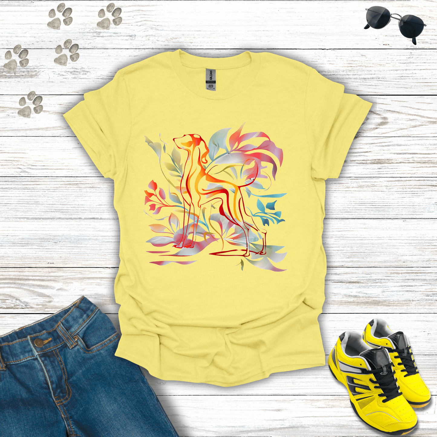 Colorful Canine Fantasy T-Shirt Cornsilk / S unisex graphic t-shirt