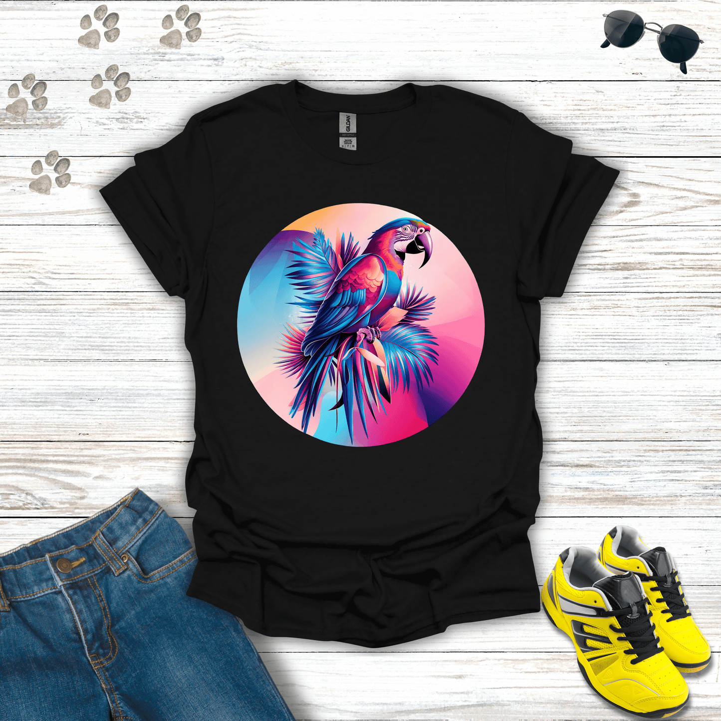 Colorful Macaw Parrot T-Shirt Black / S unisex graphic t-shirt