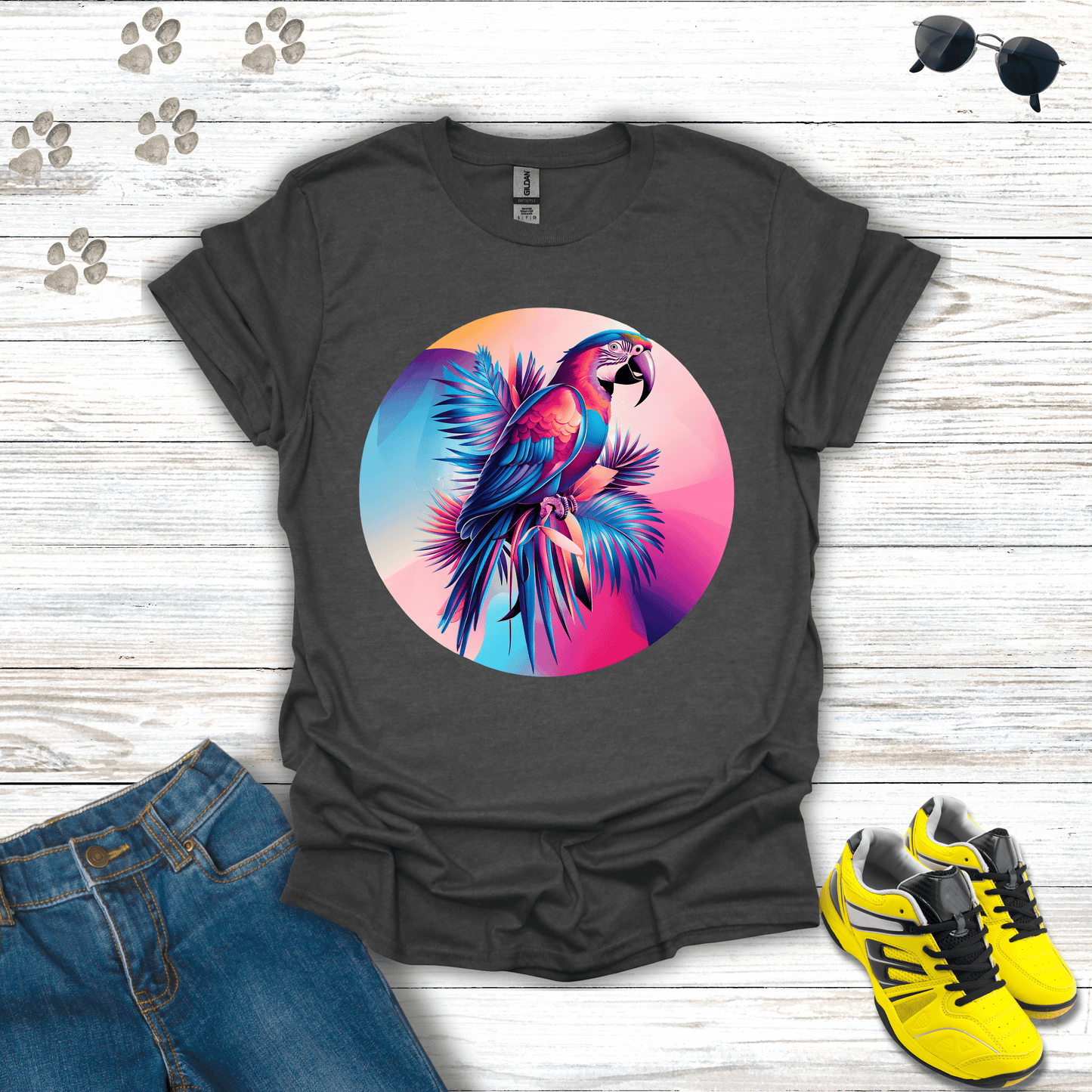 Colorful Macaw Parrot T-Shirt Dark Heather / S unisex graphic t-shirt
