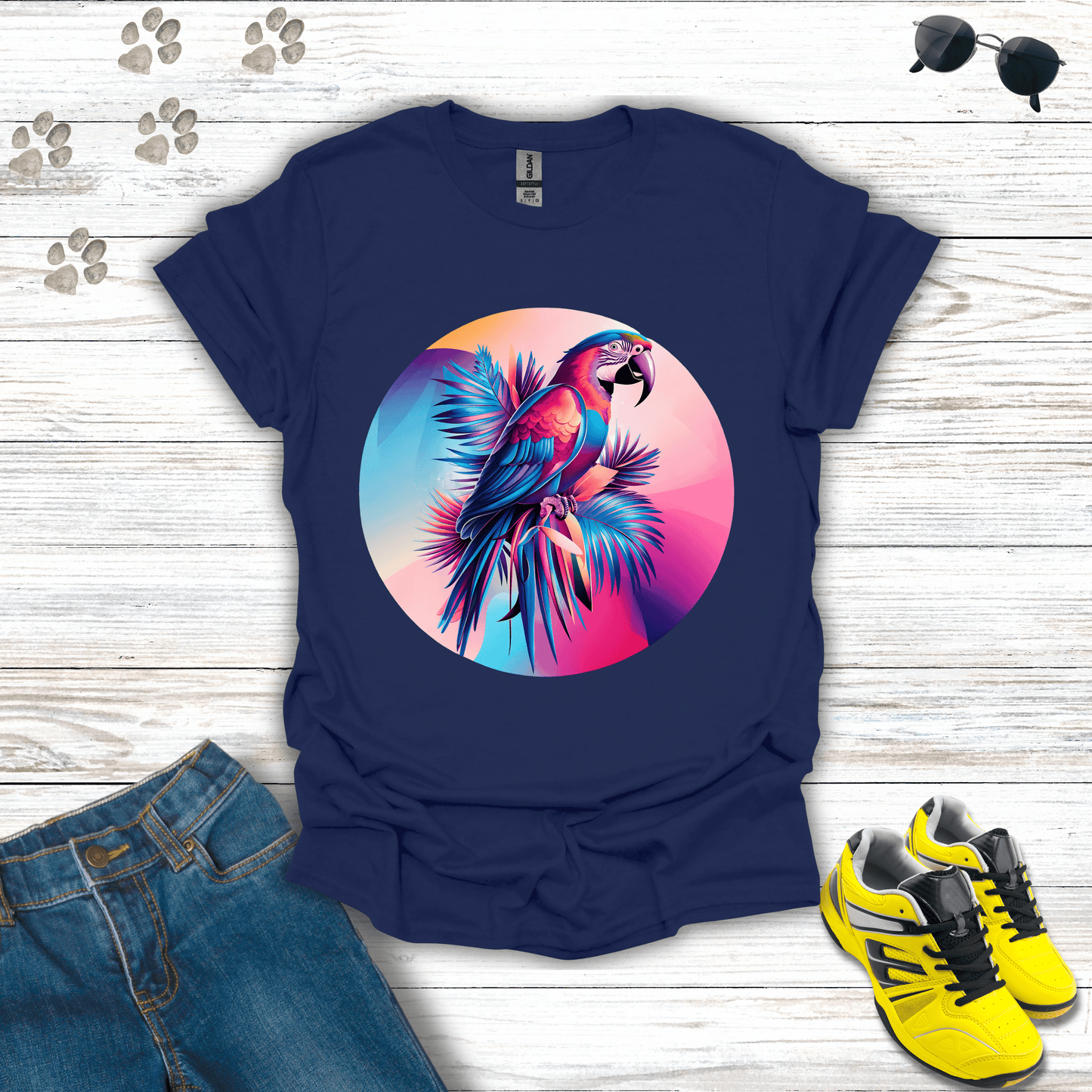 Colorful Macaw Parrot T-Shirt Navy / S unisex graphic t-shirt