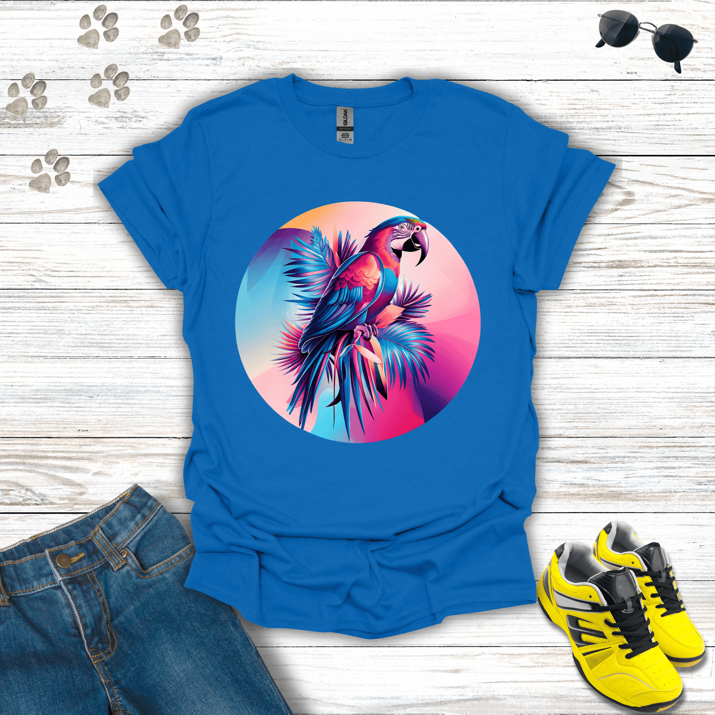 Colorful Macaw Parrot T-Shirt Royal / S unisex graphic t-shirt
