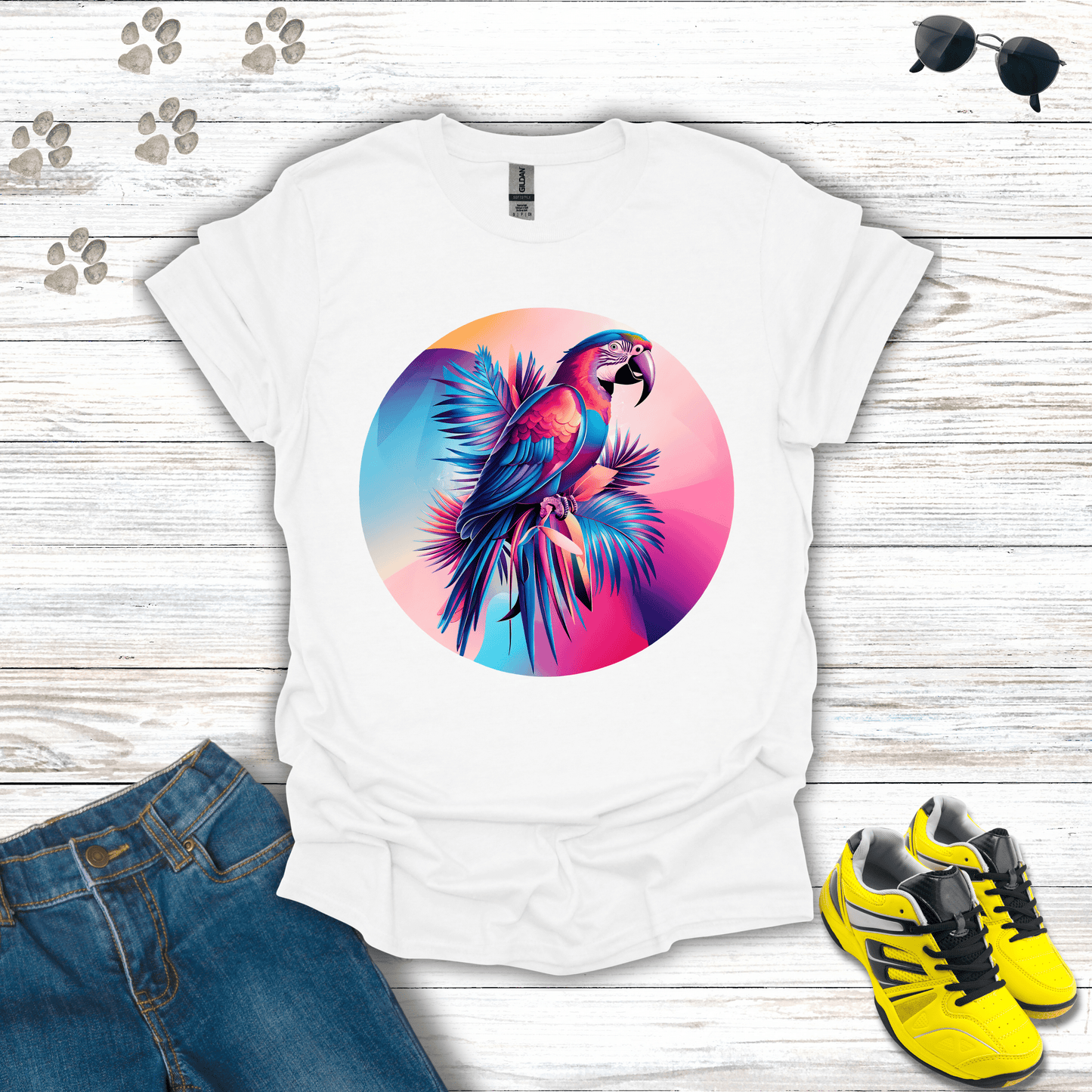 Colorful Macaw Parrot T-Shirt White / S unisex graphic t-shirt