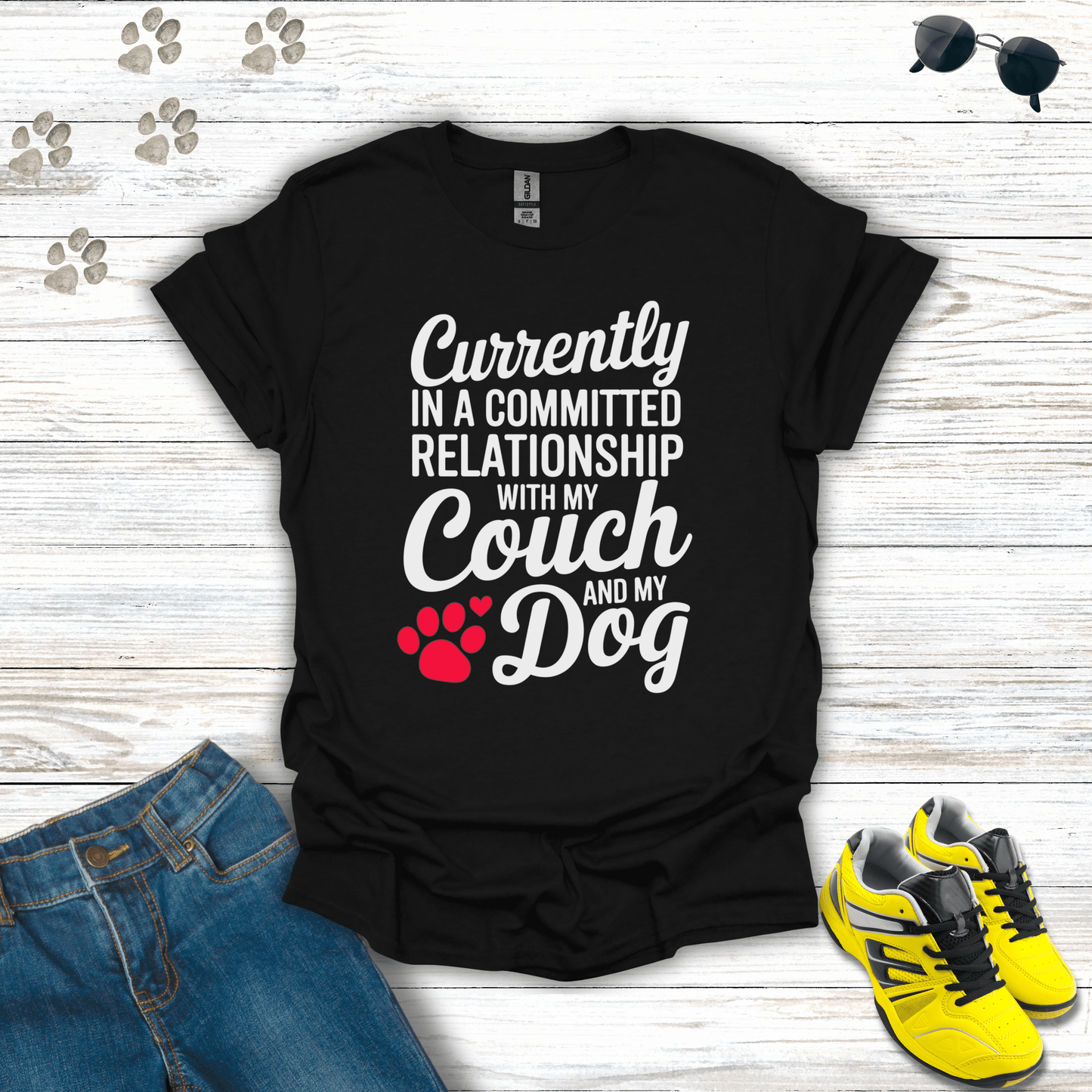 Committed Relationship with Couch and Dog T-Shirt Black / S unisex graphic t-shirt