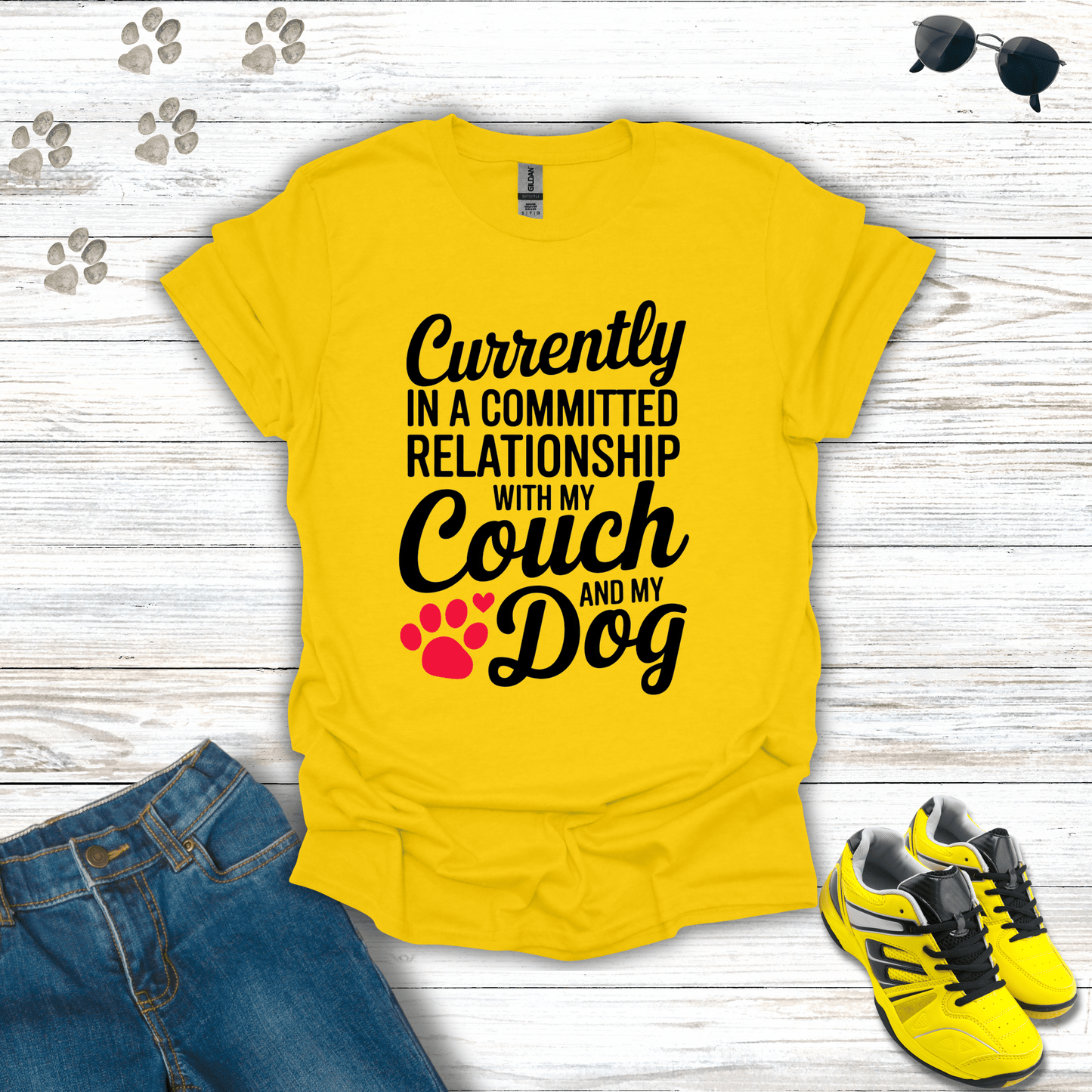 Committed Relationship with Couch and Dog T-Shirt Daisy / S unisex graphic t-shirt
