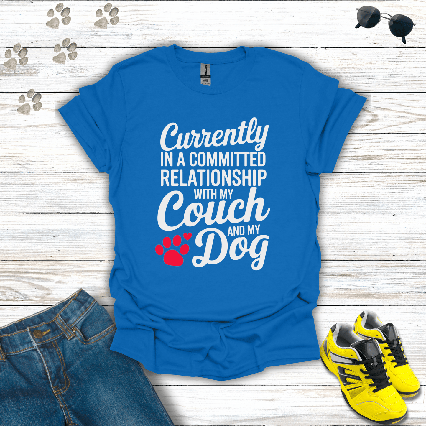Committed Relationship with Couch and Dog T-Shirt Royal / S unisex graphic t-shirt