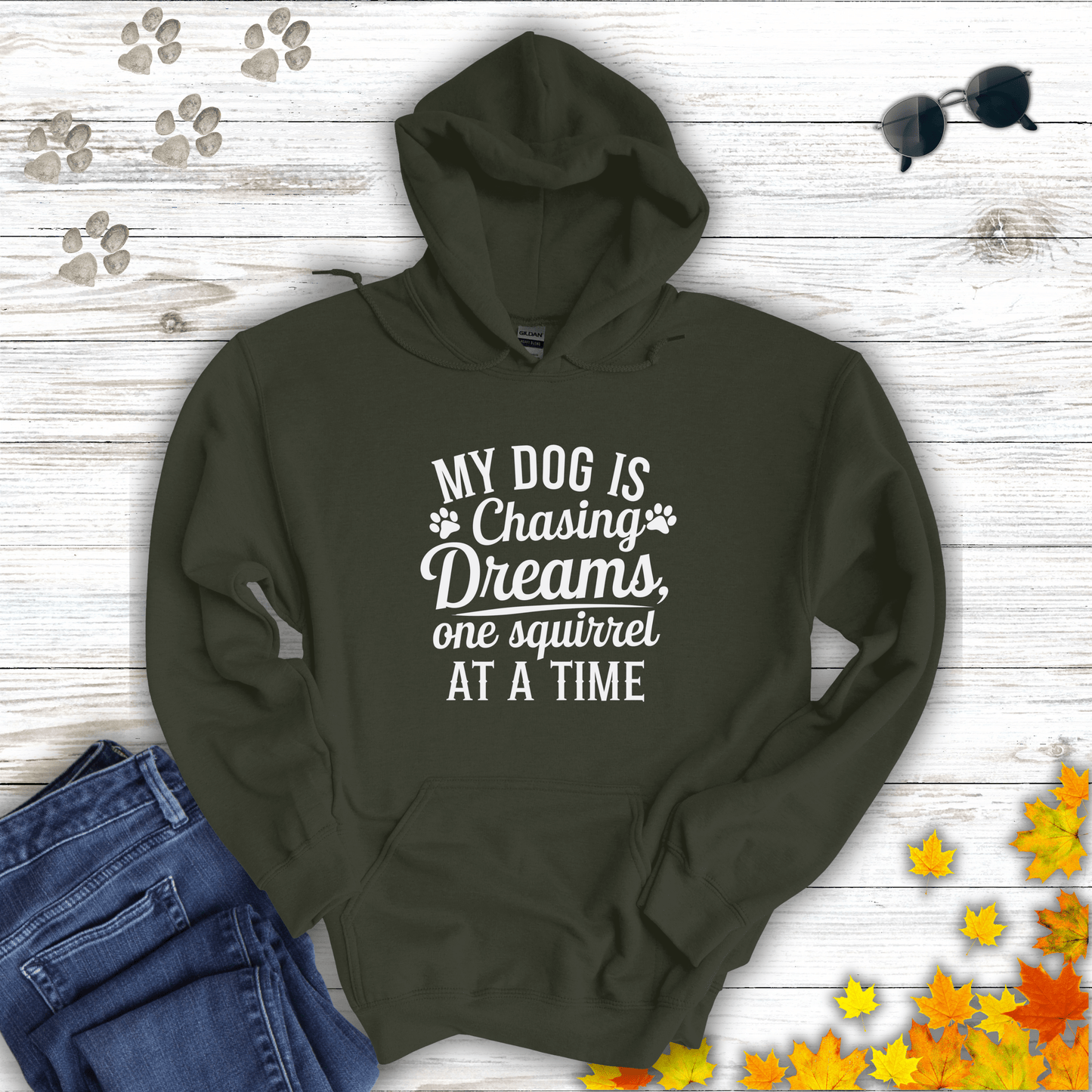 Dog Dreams Hoodie Military Green / S unisex graphic t-shirt