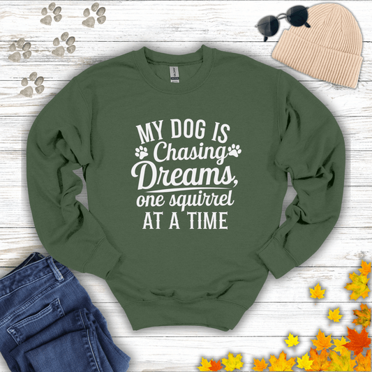 Dog Dreams Sweatshirt S / Military Green unisex graphic t-shirt