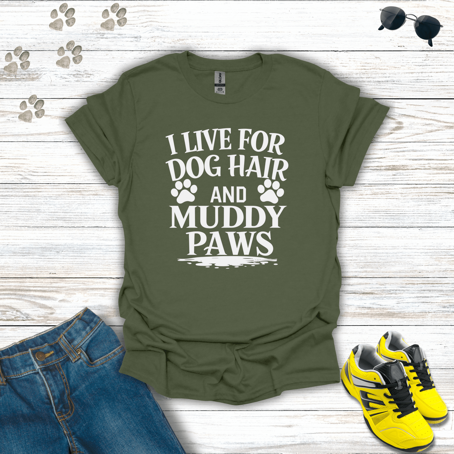 Dog Hair and Muddy Paws T-Shirt Military Green / S unisex graphic t-shirt