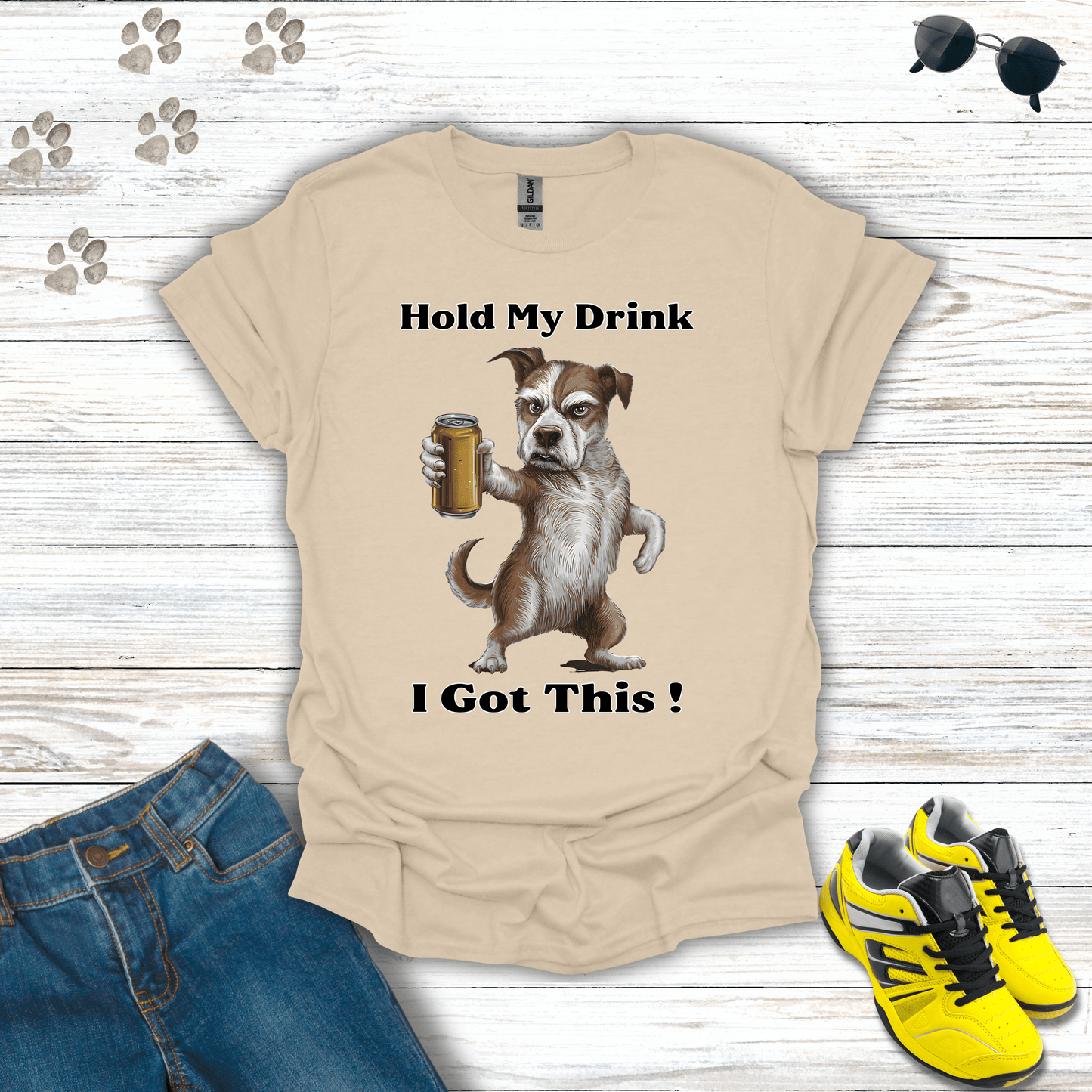 Dog - Hold My Drink I Got This T-Shirt Sand / S unisex graphic t-shirt