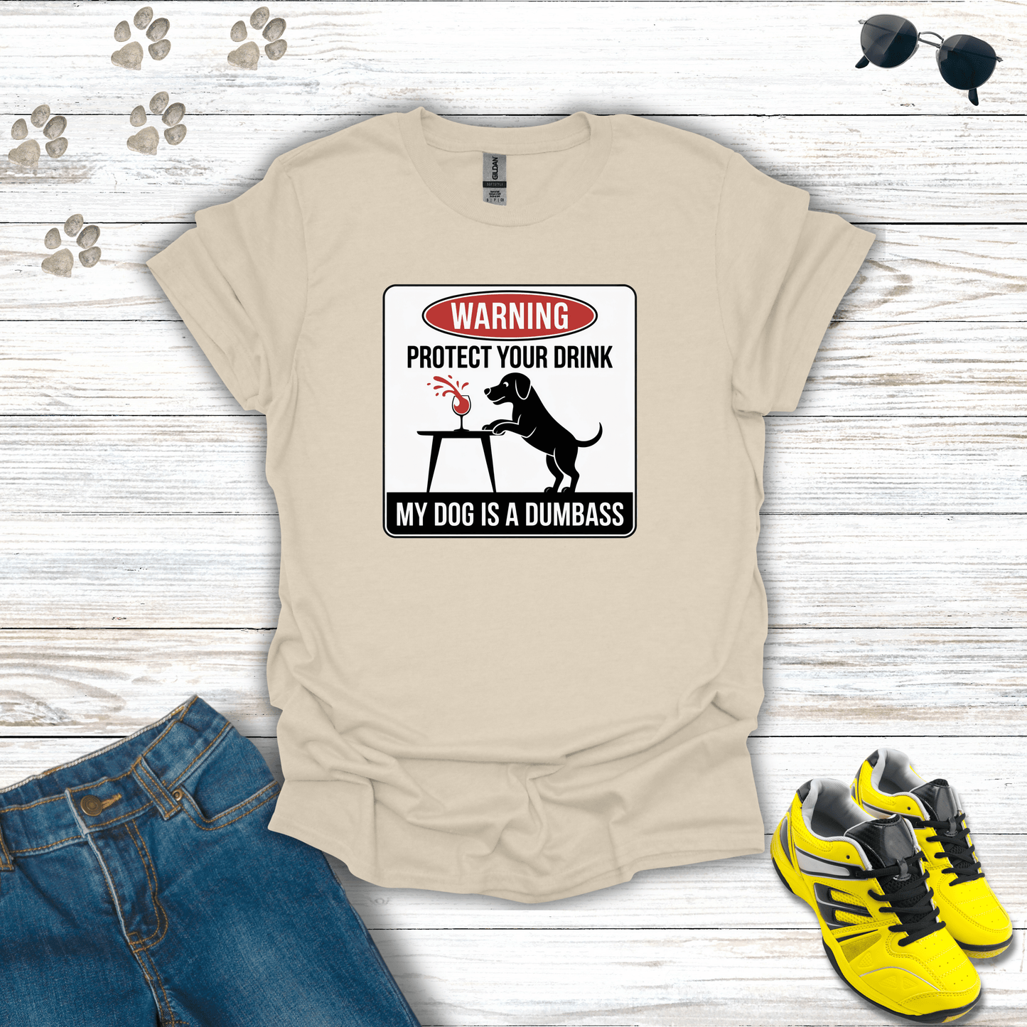 Dog Warning T-Shirt Natural / S unisex graphic t-shirt