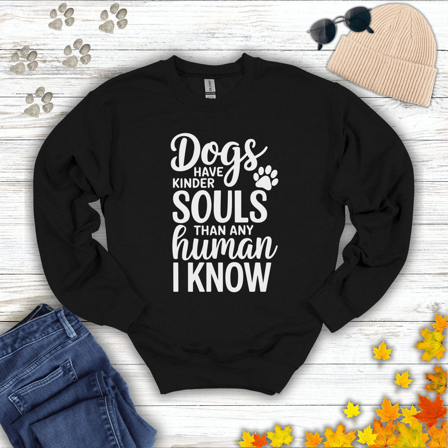 Dogs Have Kinder Souls Sweatshirt S / Black unisex graphic t-shirt
