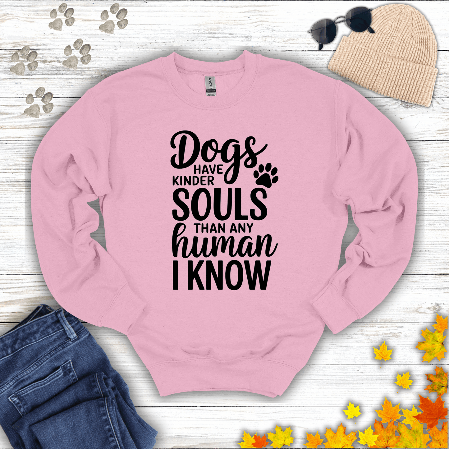 Dogs Have Kinder Souls Sweatshirt S / Light Pink unisex graphic t-shirt