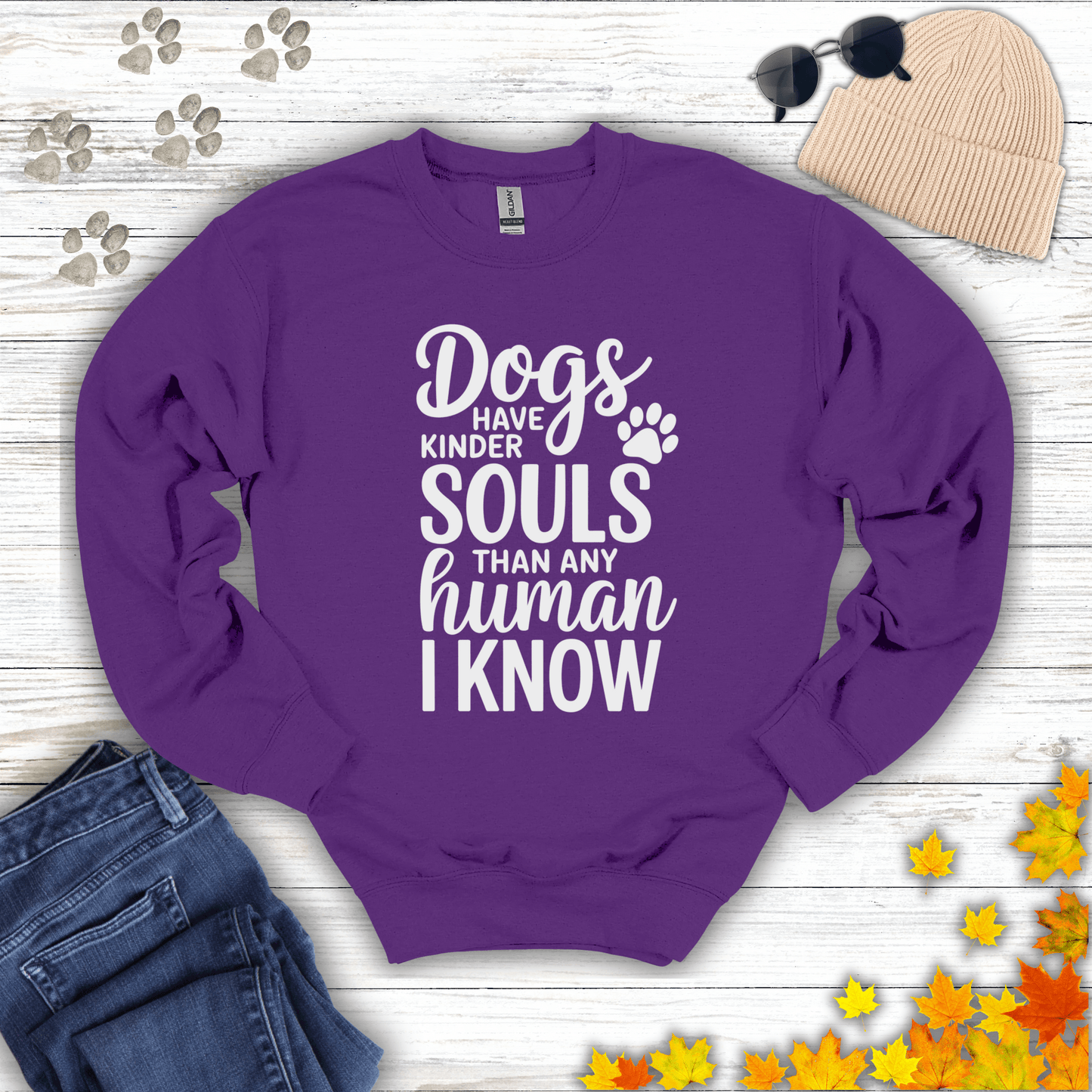Dogs Have Kinder Souls Sweatshirt S / Purple unisex graphic t-shirt