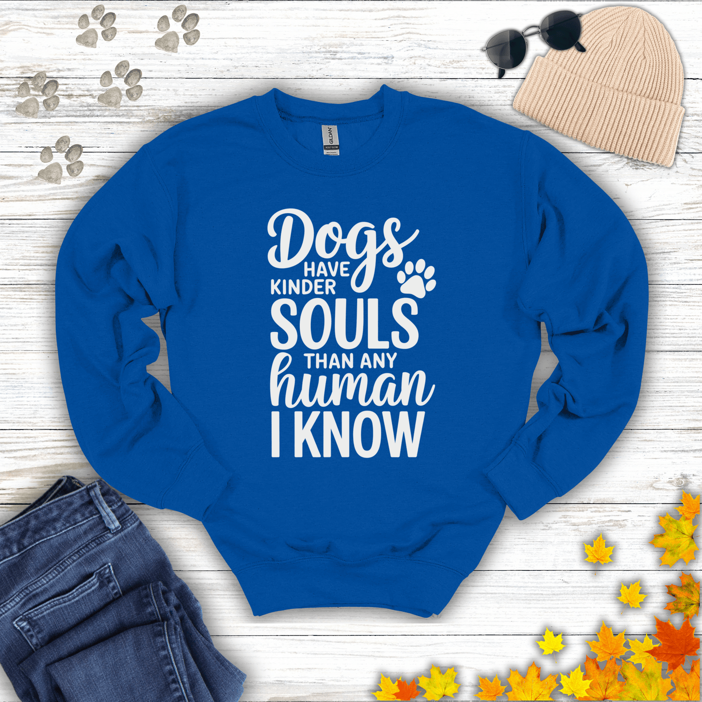 Dogs Have Kinder Souls Sweatshirt S / Royal unisex graphic t-shirt