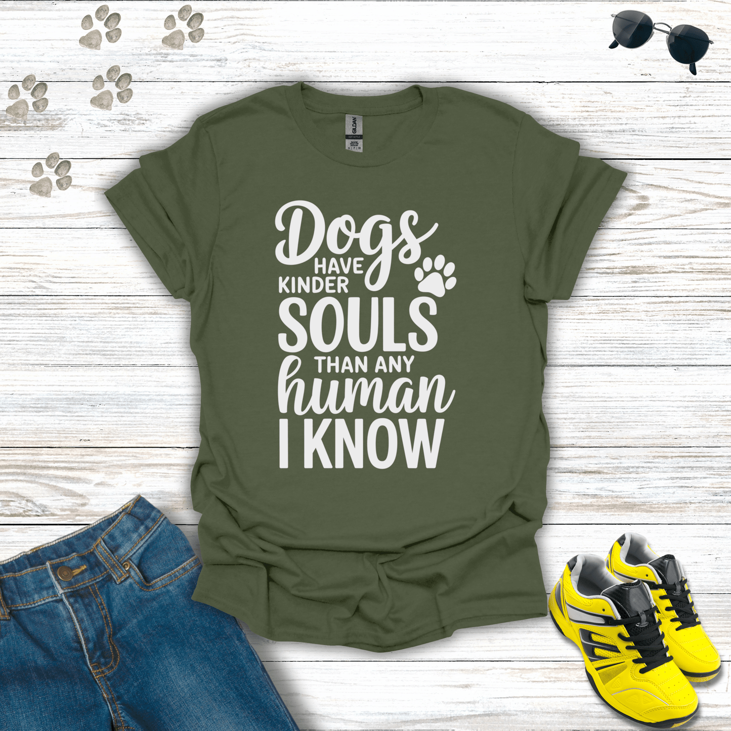 Dogs Have Kinder Souls T-Shirt Military Green / S unisex graphic t-shirt