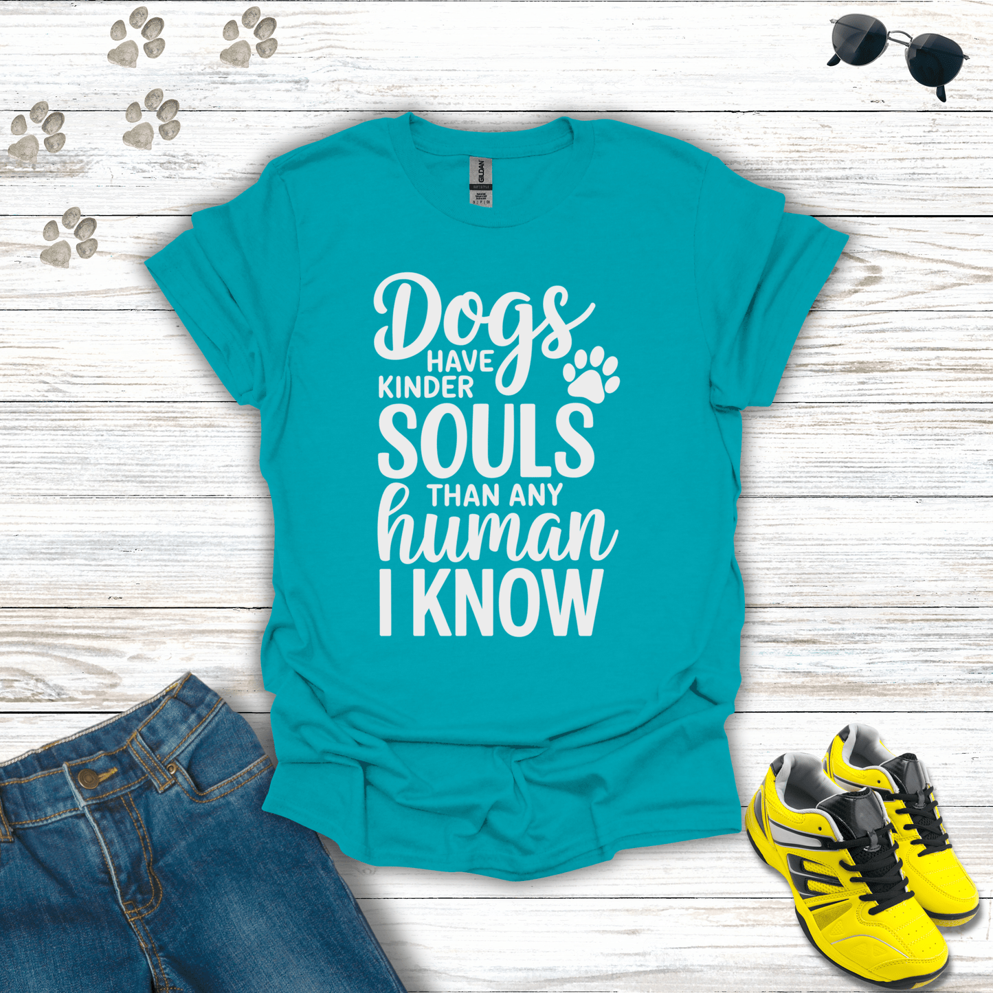 Dogs Have Kinder Souls T-Shirt Tropical Blue / S unisex graphic t-shirt
