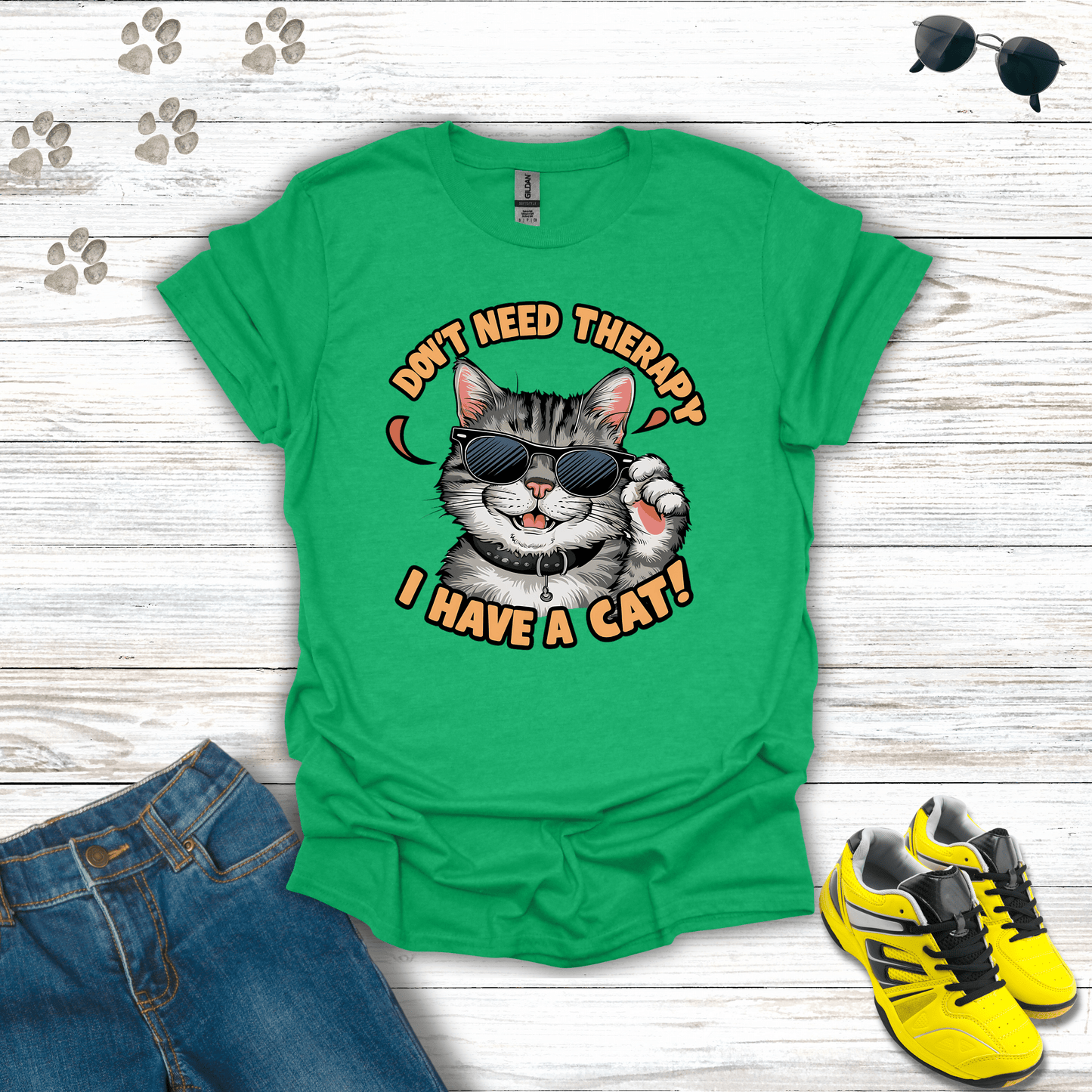 Don't Need Therapy I Have A Cat T-Shirt Heather Irish Green / S unisex graphic t-shirt