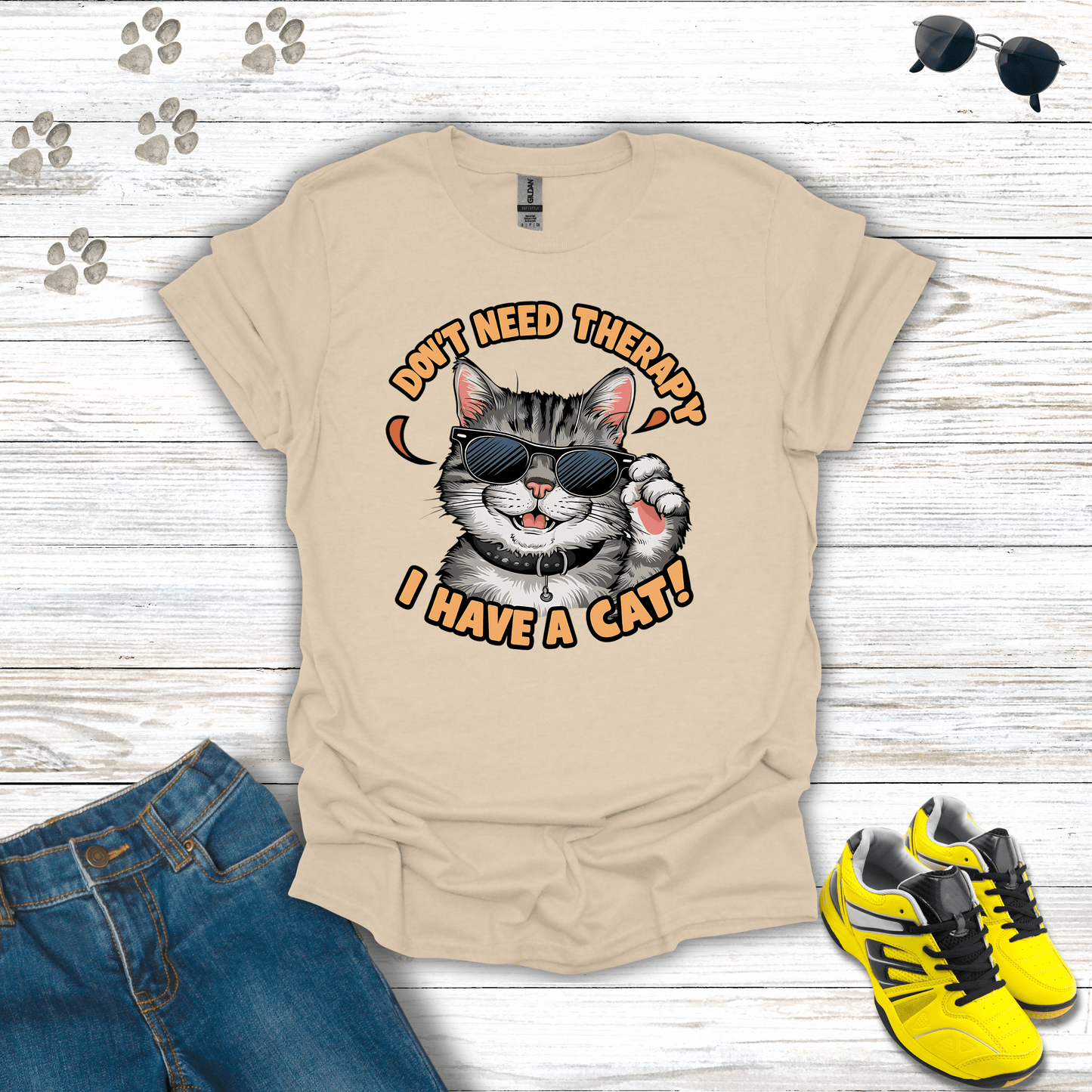 Don't Need Therapy I Have A Cat T-Shirt Sand / S unisex graphic t-shirt