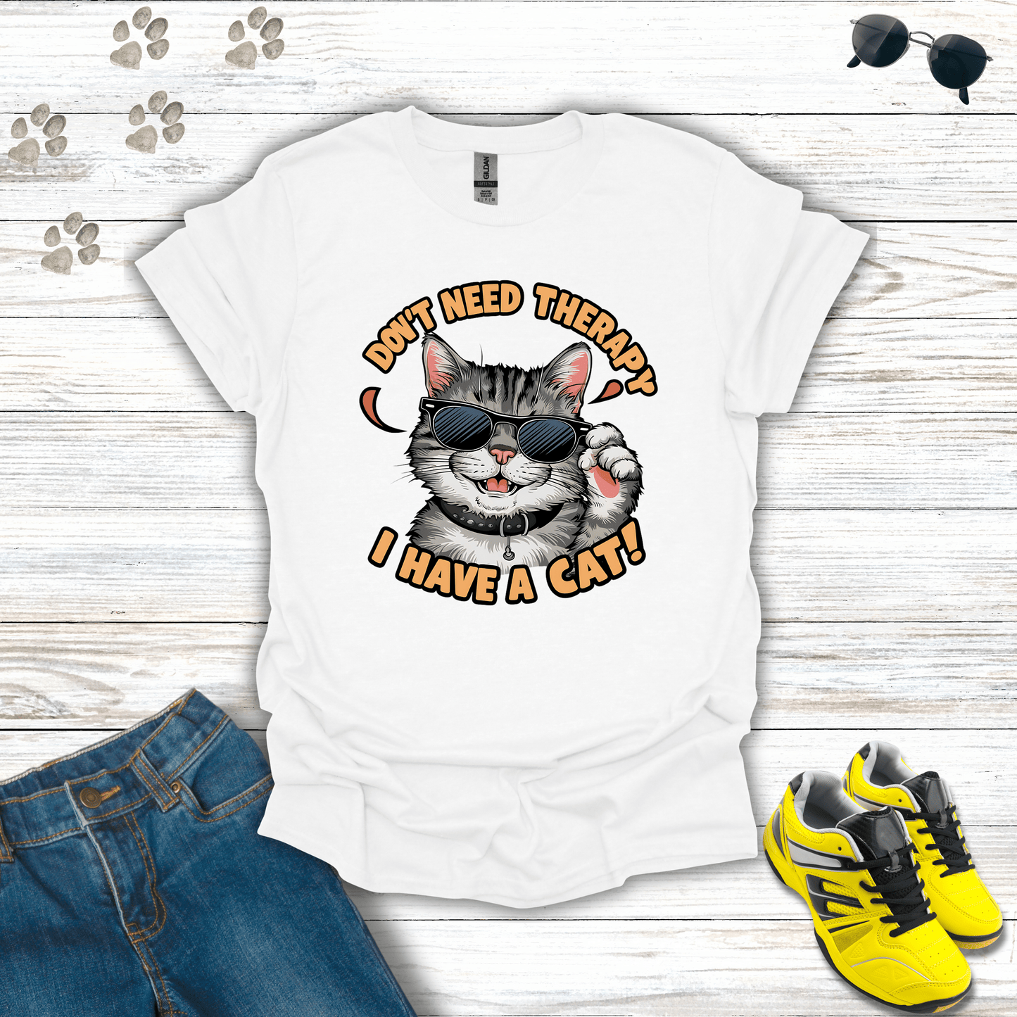 Don't Need Therapy I Have A Cat T-Shirt White / S unisex graphic t-shirt