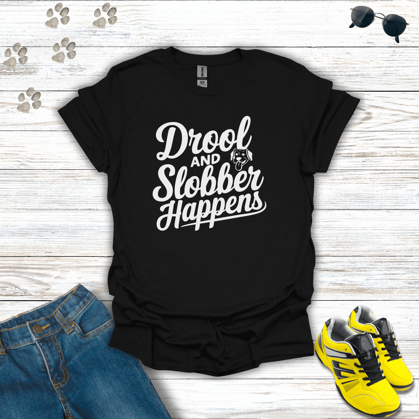 Drool and Slobber Happens T-Shirt Black / S unisex graphic t-shirt