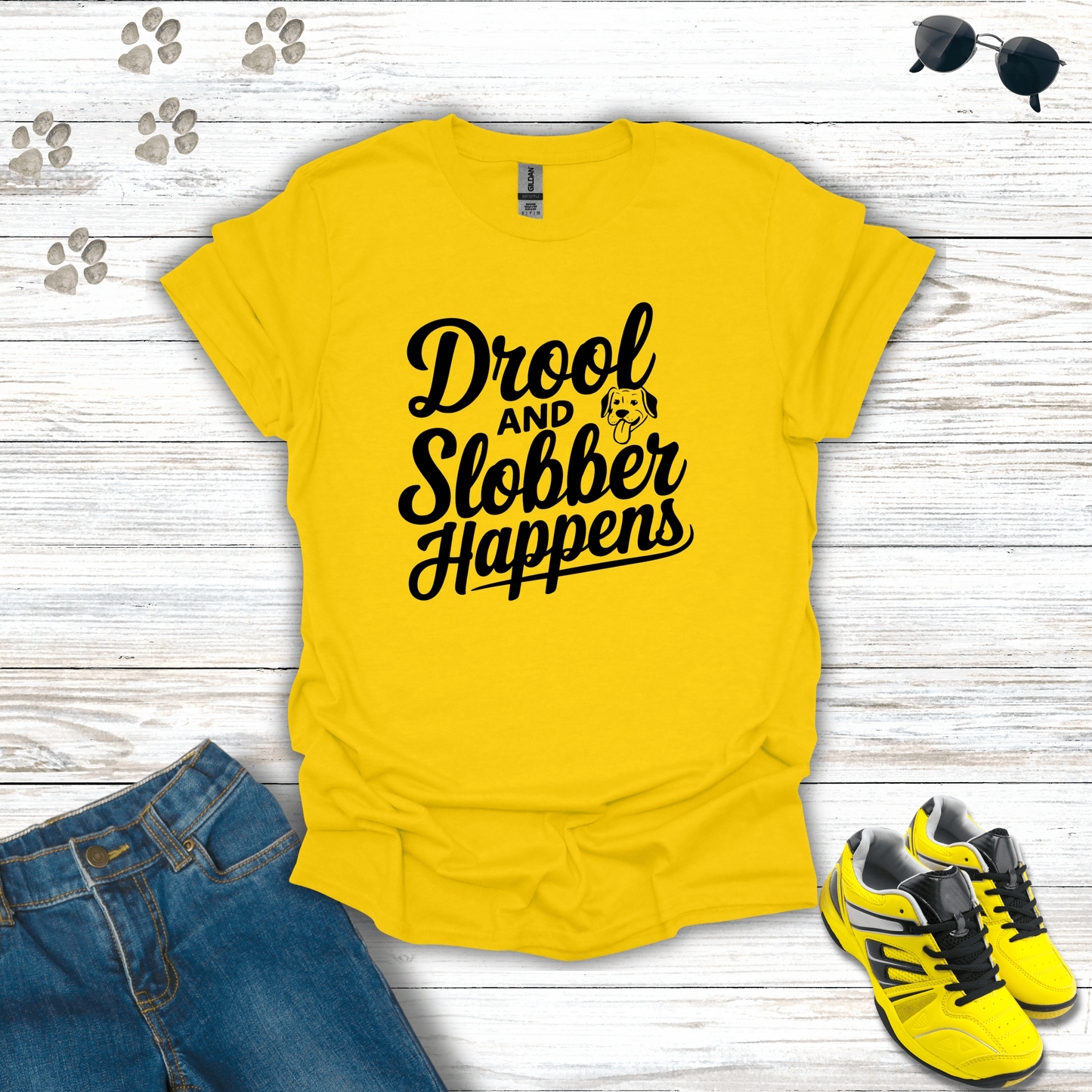 Drool and Slobber Happens T-Shirt Daisy / S unisex graphic t-shirt