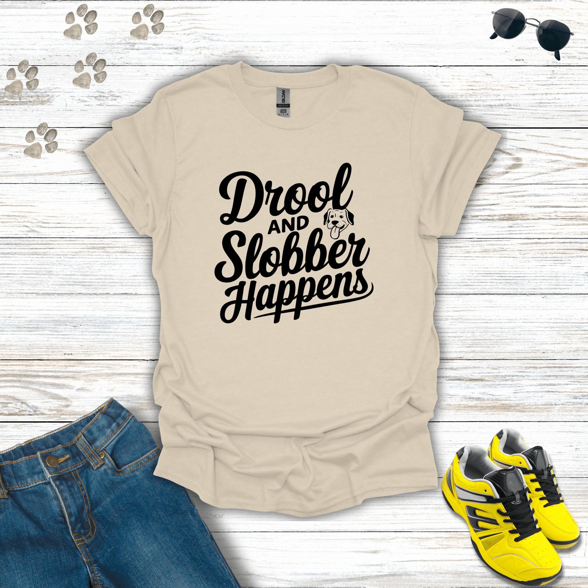 Drool and Slobber Happens T-Shirt Natural / S unisex graphic t-shirt