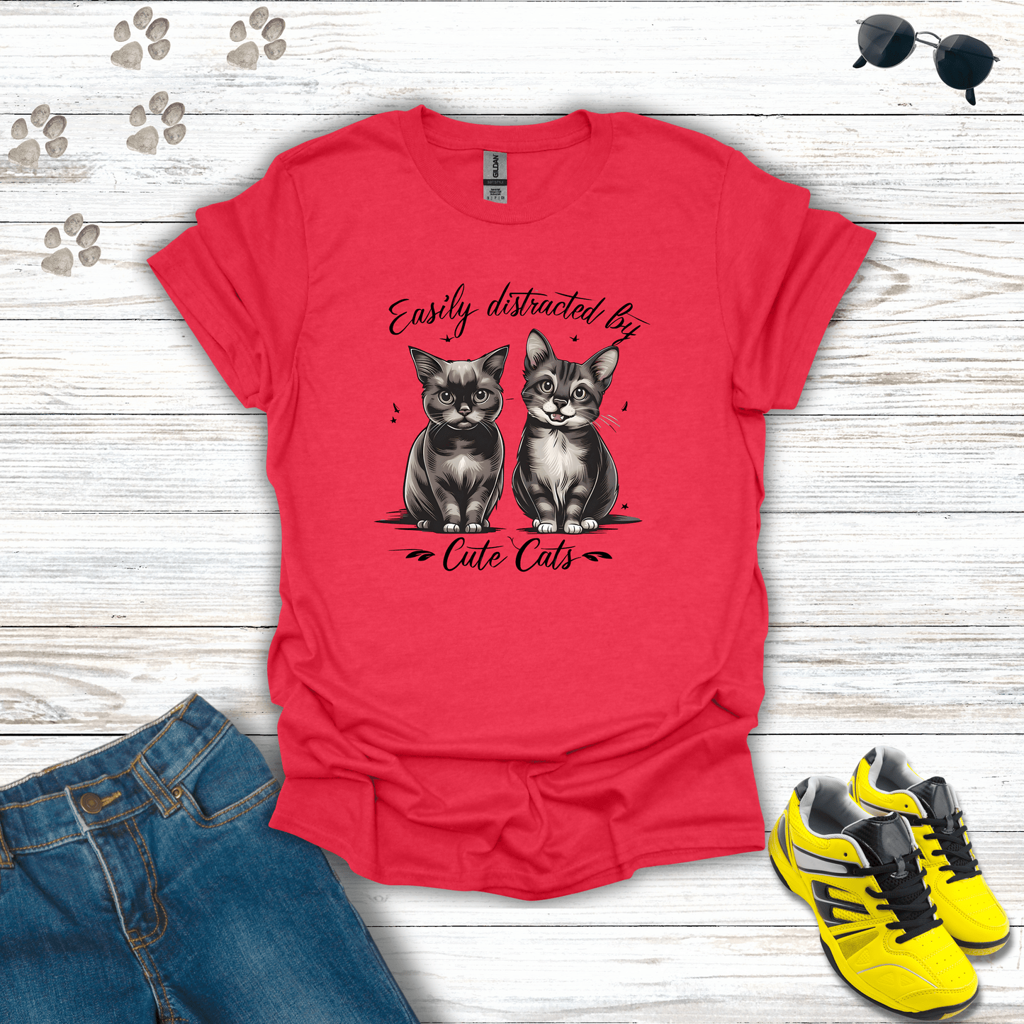 Easily Distracted By Cute Cats T-Shirt Heather Red / S unisex graphic t-shirt