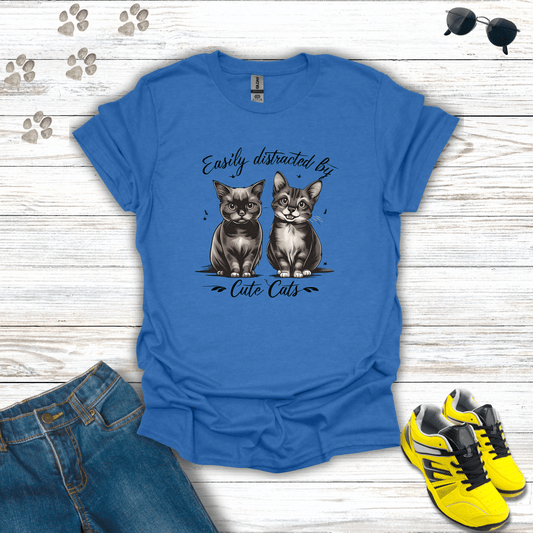 Easily Distracted By Cute Cats T-Shirt Heather Royal / S unisex graphic t-shirt