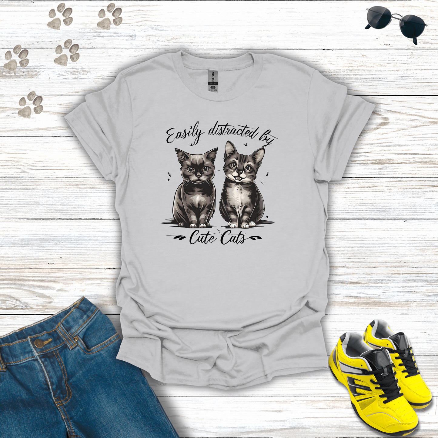 Easily Distracted By Cute Cats T-Shirt Ice Grey / S unisex graphic t-shirt