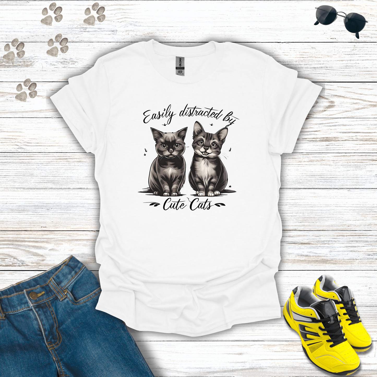 Easily Distracted By Cute Cats T-Shirt White / S unisex graphic t-shirt