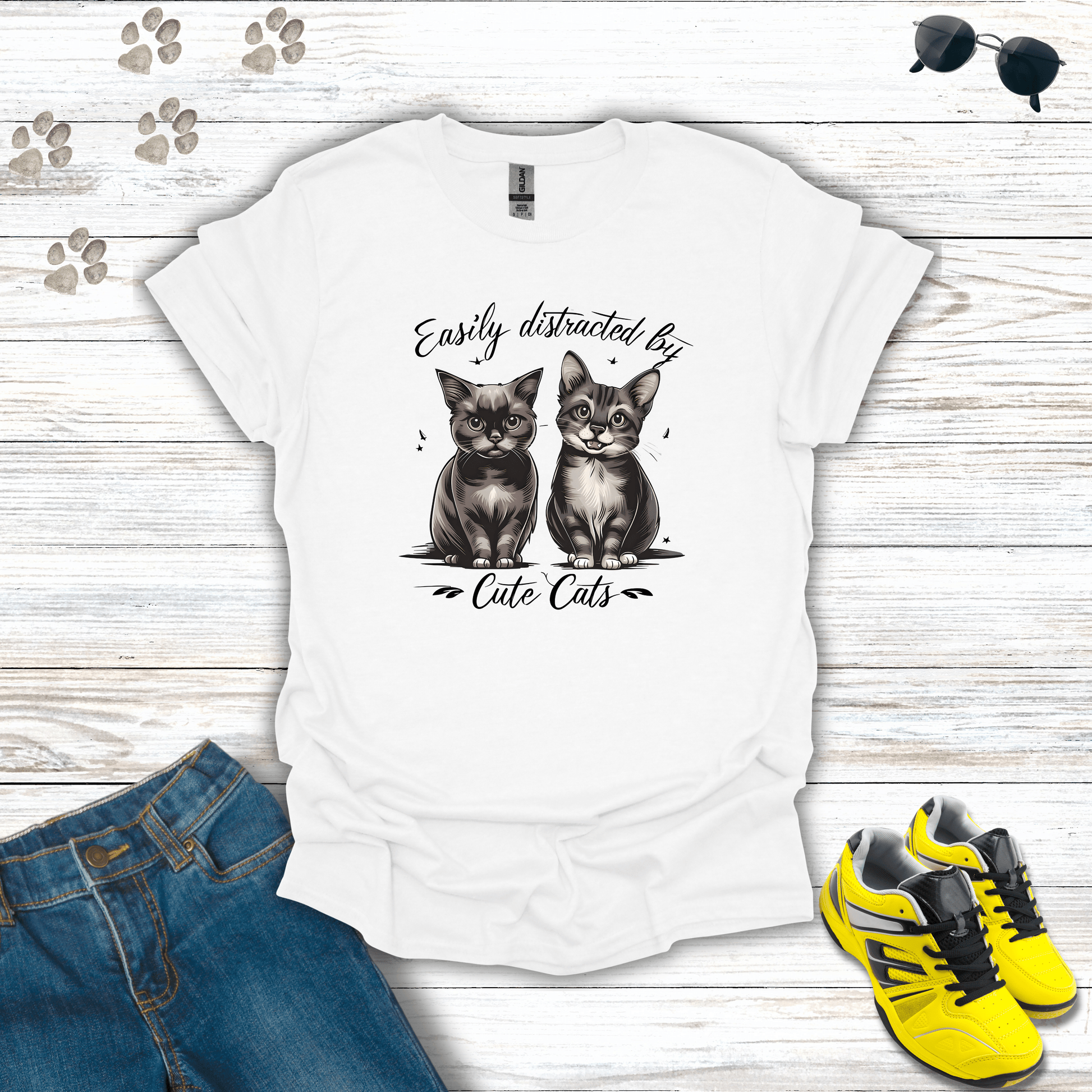 Easily Distracted By Cute Cats T-Shirt White / S unisex graphic t-shirt