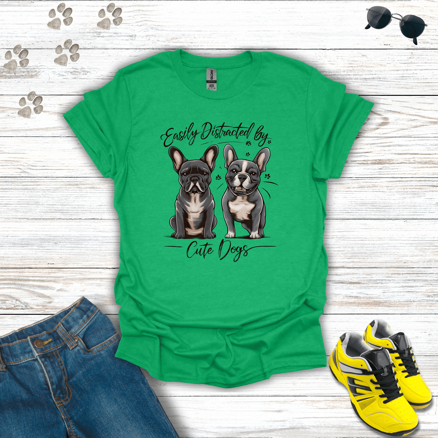 Easily Distracted By Cute Dogs T-Shirt Heather Irish Green / S unisex graphic t-shirt