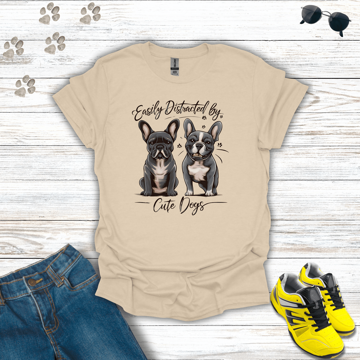 Easily Distracted By Cute Dogs T-Shirt Sand / S unisex graphic t-shirt