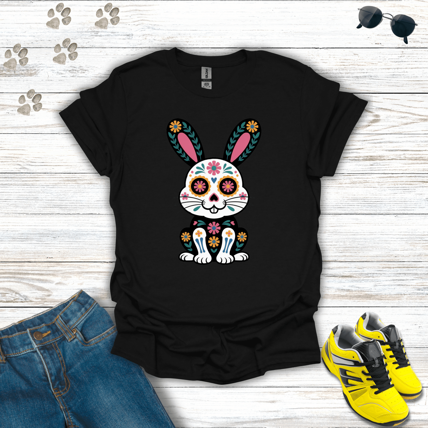 El Conejo Alegre Sugar Skull Bunny T-Shirt Black / S unisex graphic t-shirt