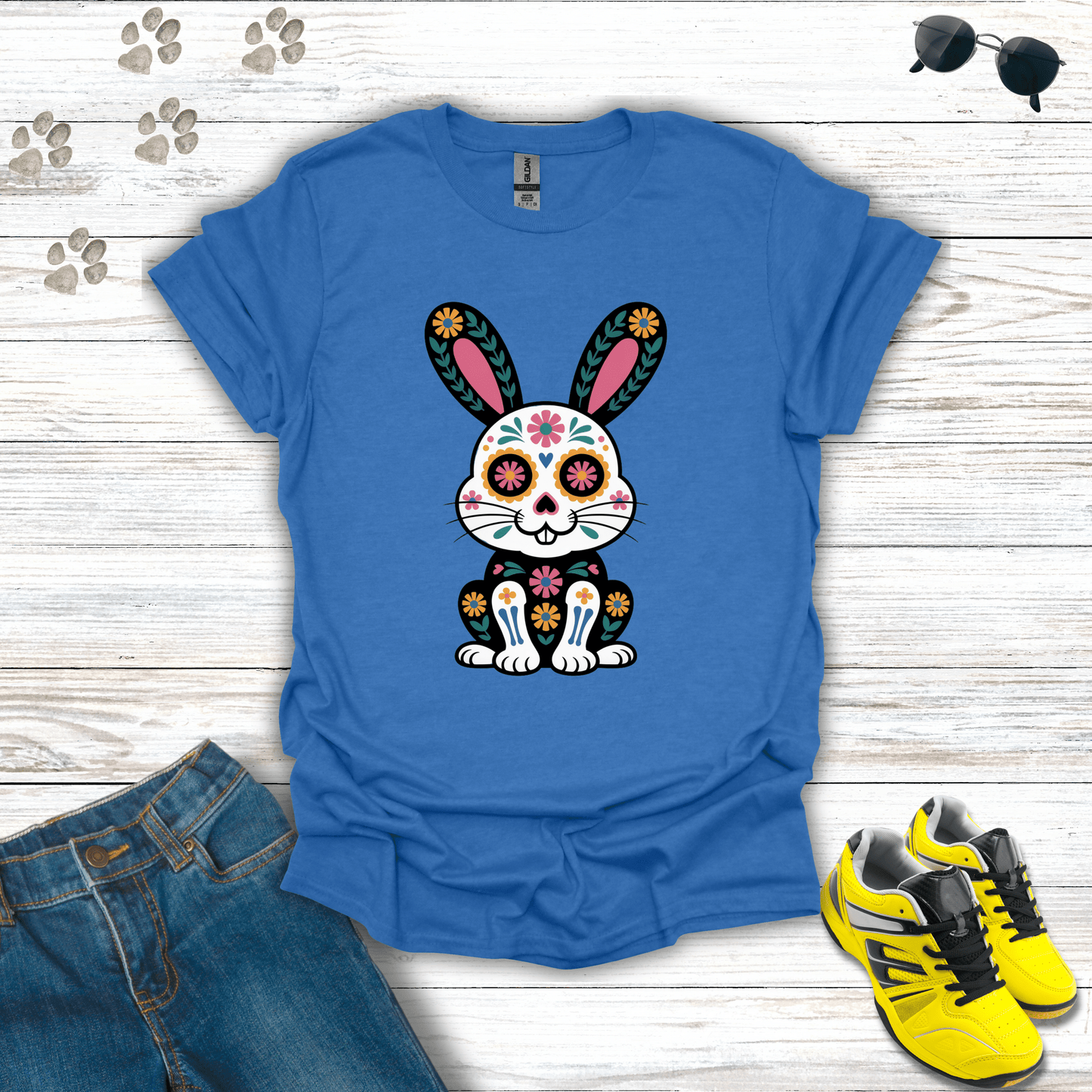 El Conejo Alegre Sugar Skull Bunny T-Shirt Heather Royal / S unisex graphic t-shirt