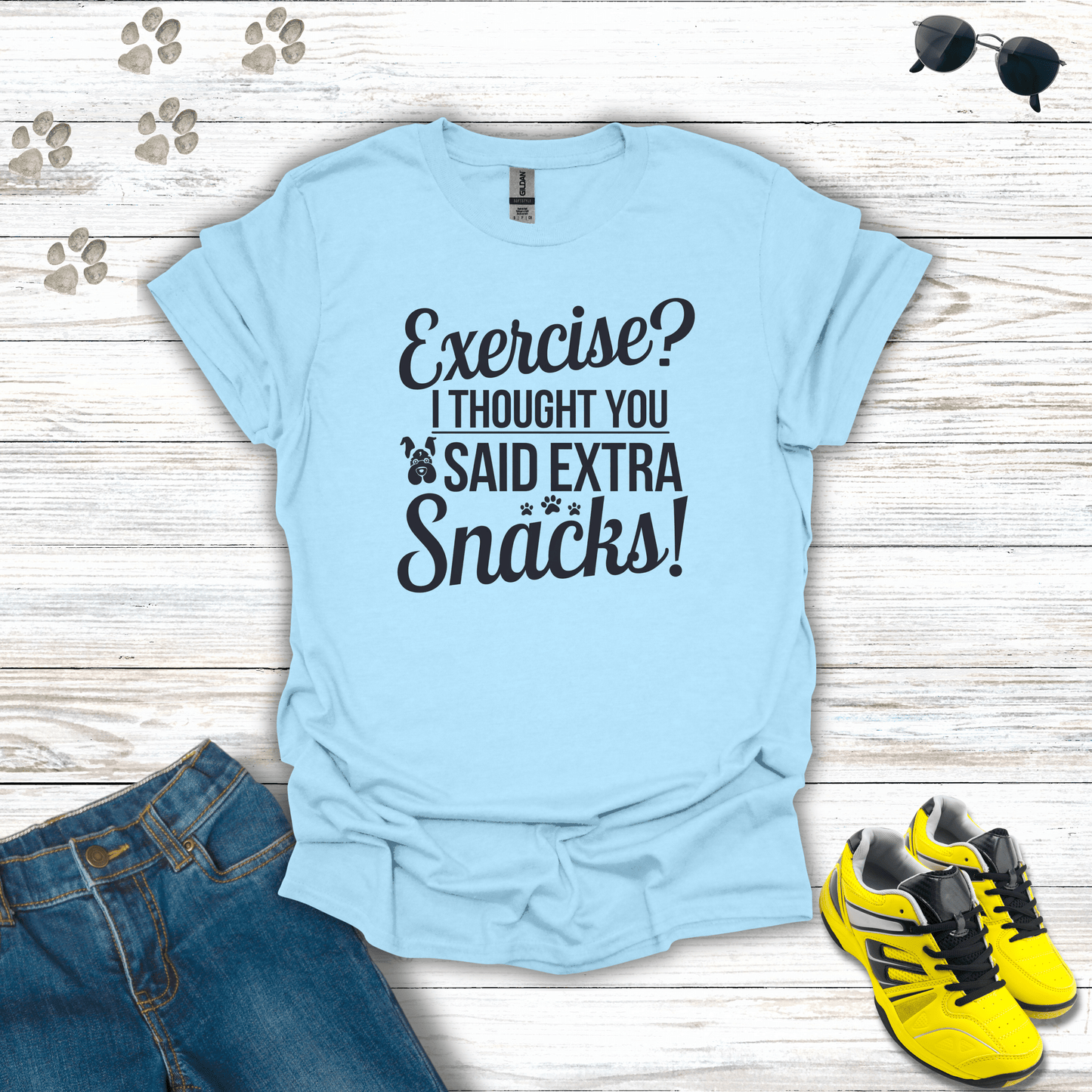 Exercise Or More Snacks T-Shirt Light Blue / S unisex graphic t-shirt