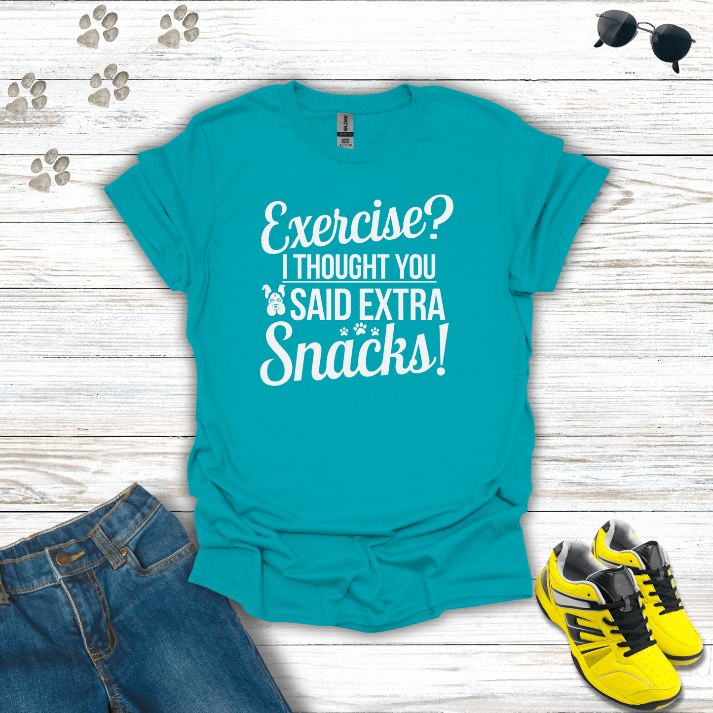 Exercise Or More Snacks T-Shirt Tropical Blue / S unisex graphic t-shirt